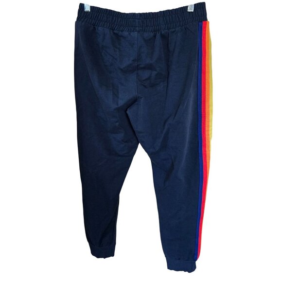 Aldi Black Joggers Rainbow Side Stripes Elastic Waist Comfy boho cottagecore - Picture 3 of 7